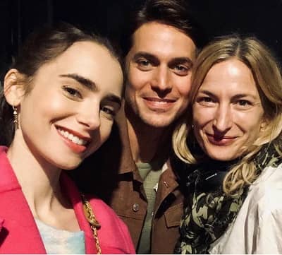 Lucas Bravo with Lily Collins and Zoe Cassavetes