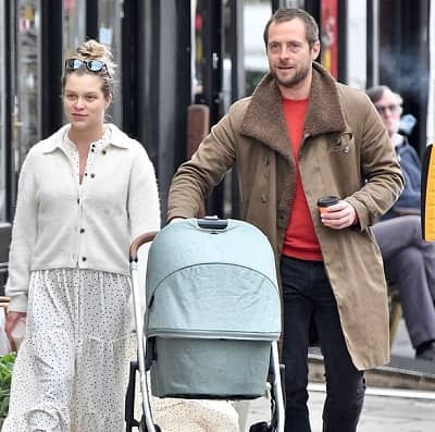 Actress Sophie Cookson with her boyfriend Stephen Campbell Moore and baby