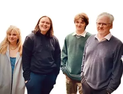 Louis Davison with father Peter Davison and siblings