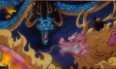 Momonosuke in Dragon form with Luffy Vs kaido