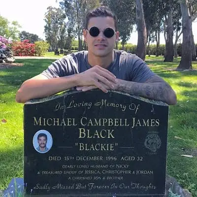 Chriddy Black on his father Michael Campbell James Black grave