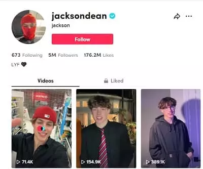 Jackson Dean TikTok account