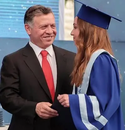 Princess Iman bint Abdullah with her father Abdullah II of Jordan on graduation day