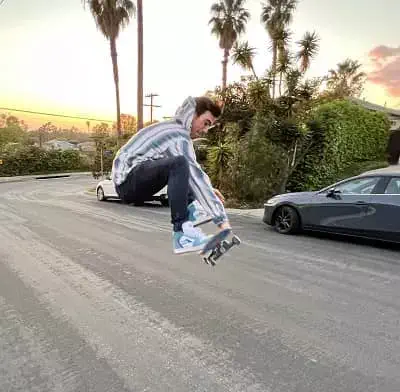 Chris Hahn doing a skateboard stunt