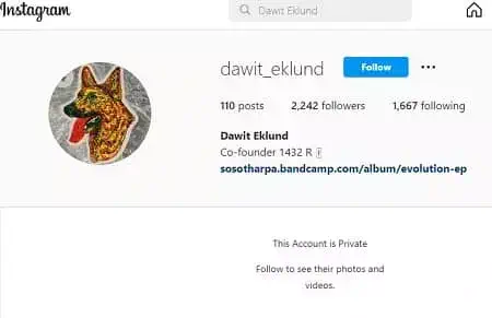 Dawit Eklund Instagram account