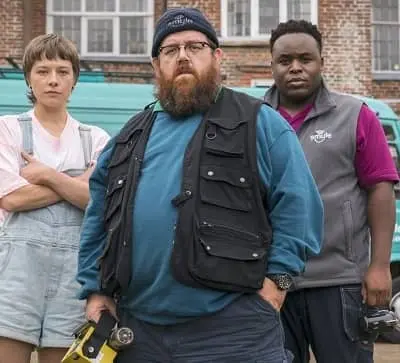 Emma D’Arcy with Nick Frost and Samson Kayo