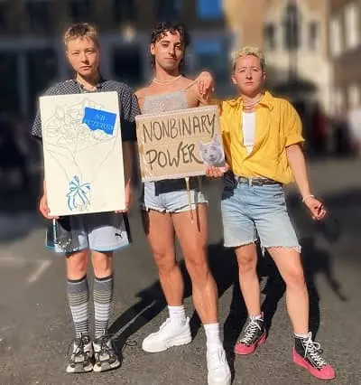 Emma D'Arcy with their non binary friends Marco Alessi and Georgia Bruce