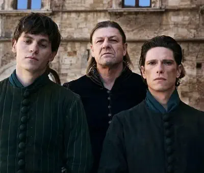 Charlie Vickers with Sean Bean and Matteo Martari in Medici