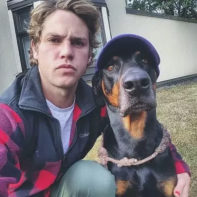 Jedidiah Goodacre with his pet dog
