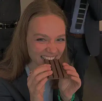 Sadie Soverall eating chocolate