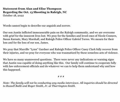 Statement released by Austin Thompson parents