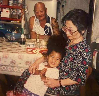 Qui Yasuka with her grandparents