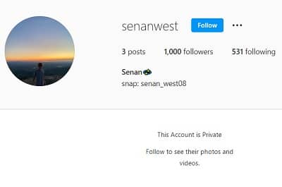 Senan West Instagram account