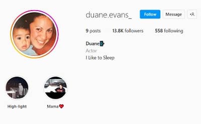 Duane Evans Jr Instagram account