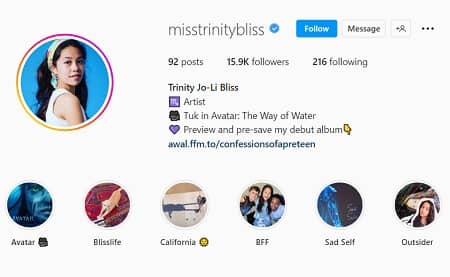 Trinity Bliss Instagram account