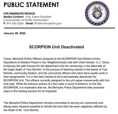 Scorpion Unit deactivation notice