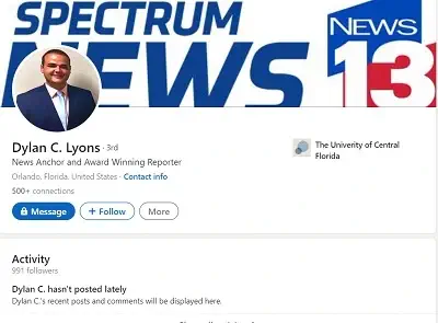 Spectrum News 13 reporter Dylan Lyons Linkedin