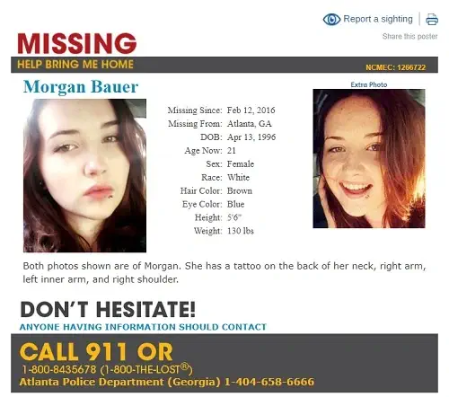 Morgan Bauer missing poster