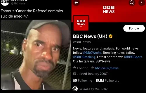 Fake BBC Tweet Screenshot of Omar the Referee