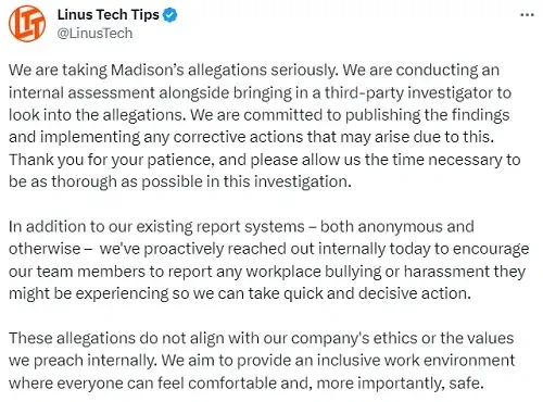 Response from LTT regarding allegations raised by Madison